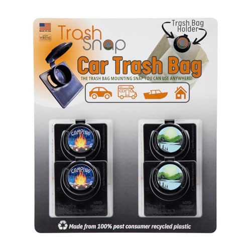 Reusable Bag Holders for Trash & Recycling | Eco-Friendly, Adhesive Clip System for Car, RV, Home, Travel, Boat | Recycled Plastic Let's go Camping + Bliss - 4 Pack - color: Let's go Camping Bliss