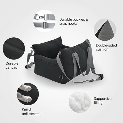 Amazon Basics Dog Car Seat, Pet Booster for Small-Medium Dogs with Leash & Washable Cover, Black - color: BLACK