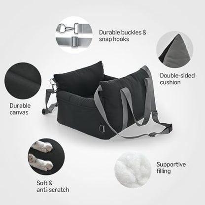 Amazon Basics Dog Car Seat, Pet Booster for Small-Medium Dogs with Leash & Washable Cover, Black - color: BLACK