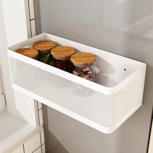 1 Pcs Magnetic Shelf For Fridge Shelves For Whiteboard Classroom Basket Organizer Holder Locker Storage Magnetic Bin Box Containers For Side Of Refrigerator (White, 11''L*4.9''W*3.9''H) - color: White, size: 11''L*4.9''W*3.9''H