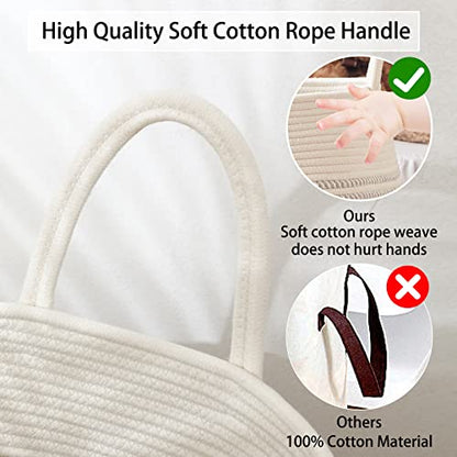OIAHOMY Laundry Hamper Woven Cotton Rope Large Clothes Hamper 25.6" Height Tall Laundry Basket with Extended Cotton Handles for Storage Clothes Toys in Bedroom, Bathroom, Foldable (Light Grey) - color: White black