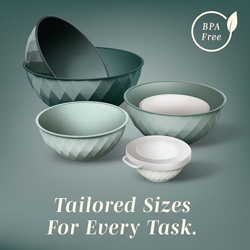 COOK WITH COLOR Mixing Bowls with Lids - 12 Piece Plastic Nesting Bowls Set includes 6 Prep Bowls and 6 Lids, Microwave Safe Mixing Bowl Set, Green Diamond - color: Green Diamond