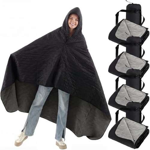 Fanfanwin 4 Pack Outdoor Camping Blanket Bulk - Fleece Waterproof & Foldable Stadium Blanket with Portable Bag for Cold Weather Sports Pet Beach Picnic Stadium Travel Car - 79 * 55inch - color: Black