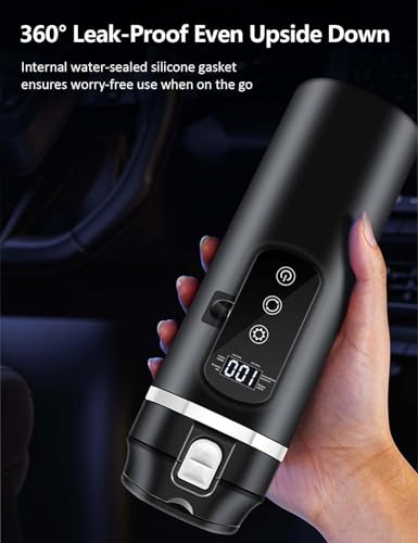 Intelligent 12V Car Electric Kettle with Touchscreen, 13.5oz Travel Kettle, 304 Stainless Steel, Leak-Proof Lid, Variable Temperature (113-212°F) for Coffee, Tea & Milk – Ideal for Trucks, Buses, Cars - color: Black 12V/400ml/S