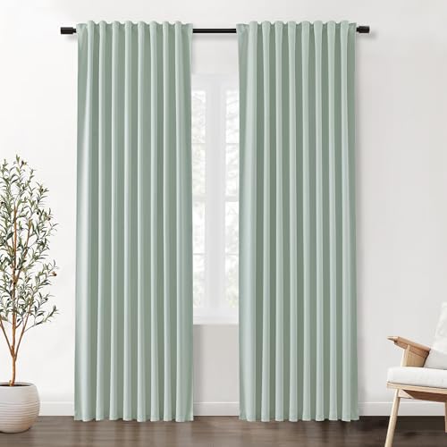 SHINELAND Coastal Aqua Mint Green Curtains for Bedroom Living Room,Back Tab Pleated Blackout Beachy Curtains for Beach House 84 Inches Long - color: Aqua, size: 52"W x 84"L (Pack of 2)