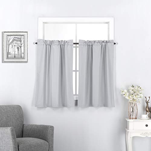 100% Blackout Curtain Tiers for Kitchen - Window Treatment Home Décor Small Panels for Half Windows, 27 x 24 inch Long, 2 Pieces-Light Grey - color: Light Grey, size: 27"W x 24"L (Pack of 2)