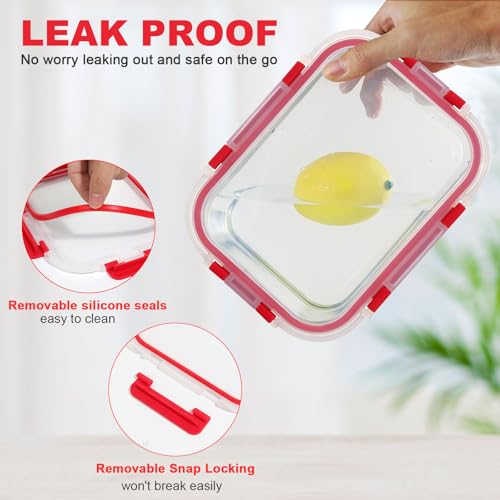 KOMUEE 30 Pieces Glass Food Storage Containers Set, Meal Prep Containers Set with Snap Locking Lids, Airtight Glass Lunch Containers, Microwave, Oven, Freezer & Dishwasher, Red - color: Red
