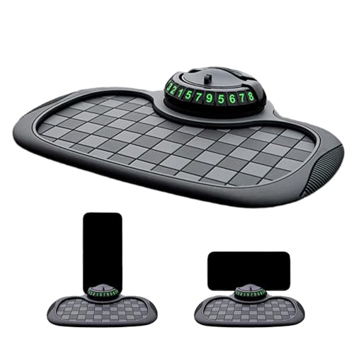 Multifunction Car Anti Slip Mat, 360° Rotatable Phone Holder Dashboard Pad with Temporary Parking Number, Anti Skid Organizer for Phone Sunglasses Keys (Black-Gray Checkered Pattern) - color: Black-Gray Checkered Pattern