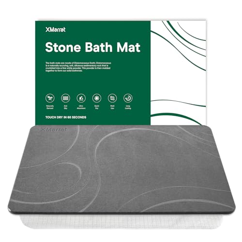 XMarrat Stone Bath Mat, Diatomaceous Earth Bath Mat, Super Absorbent Quick Drying Stone Bath Mats for Bathroom, Non-Slip Bath Stone Mat, Natural Stone Shower Mat, Easy to Clean(23.6 x 15.4 Dark Grey) - color: Dark Grey, size: 23.6" x 15.4" (Rectangular)