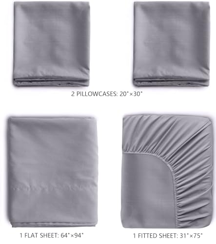 Cot Sheets 31" x 75", Cot Sheet Set 4 Piece for Narrow Twin/RVs Bunk/Camper Bunk/Guest Beds/Army Cots/Trifold Mattress/Travel Size Mattress, Shrinkage & Stain Resistant Cot Sheets Set, Gray