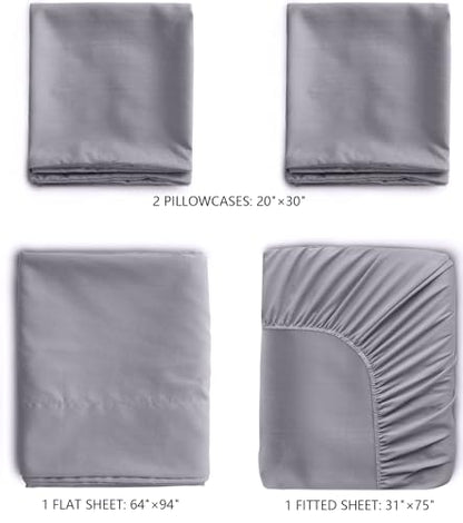 Cot Sheets 31" x 75", Cot Sheet Set 4 Piece for Narrow Twin/RVs Bunk/Camper Bunk/Guest Beds/Army Cots/Trifold Mattress/Travel Size Mattress, Shrinkage & Stain Resistant Cot Sheets Set, Gray