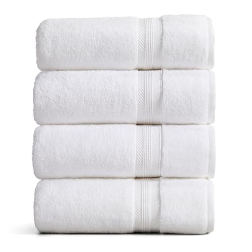 Springtree Home White Bath Towels Set of 4 | Ultra Quick Dry Bath Towels | 100% Combed Cotton | Absorbent Quick-Dry Towels for Bathroom | Oeko-TEX® Standard 100 Cotton | Queenstown Collection - White - color: Bright White, size: Bath Towel (4 Pack)