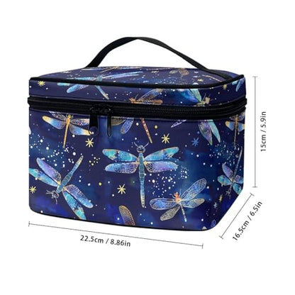 Comestic Bag for Women Blue Dragonfly Printed Makeup Brush Bag Exquisite Portable Travel Case for Toiletries Skin-Care Products with Versatile Uses - color: Blue Dragonfly