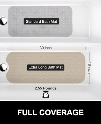 OTHWAY No Suction Cup Bath Mat: 39x16inch Extra Long Bathmat│Perfect for Refinished Bathtub Mat│Made of Nature Rubber│a Blessing for the Elderly and Children (Brown) - color: F-brown