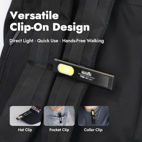 WARSUN T7 Rechargeable EDC Flashlight 2 Pack, Slim Pocket Flashlight with USB-C Charging, Clip & Magnetic Base, Lightweight Portable LED Work Light for Everyday Carry, Camping & Emergency - color: Black-2Pcs