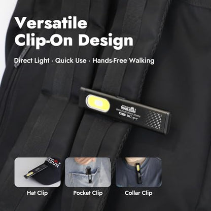 WARSUN T7 Rechargeable EDC Flashlight 2 Pack, Slim Pocket Flashlight with USB-C Charging, Clip & Magnetic Base, Lightweight Portable LED Work Light for Everyday Carry, Camping & Emergency - color: Black-2Pcs