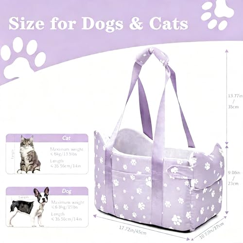 Center Console Dog Car Seat Safe Travel for Small Dogs Under 15 lbs Detachable Washable Pet Carrier with Storage Pockets & Safety Leash (Purple) - color: Purple