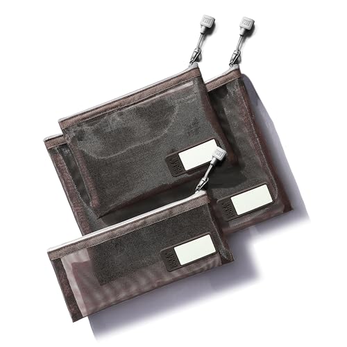 Set & Done Small Mesh Zipper Pouches – Nylon Cosmetic Bags for Travel, Purse Organizer Insert, Toiletry & Makeup Bag Set, Multiple Sizes & Colors with Personalization Tab - color: Espresso Brown, size: Pack of 3 Assorted