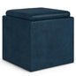 SIMPLIHOME Rockwood Cube Storage Ottoman with Tray - 17" Wide x 17" High Upholstered Vegan Leather Square Storage Ottoman in Distressed Dark Blue, Contemporary Cube Ottoman with Serving Tray - color: Distressed Dark Blue