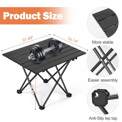 REDCAMP Portable Camping Table, Ultralight Roll Up Folding Table | 22x17’’ Beach Tbale with Storage Bag for Outdoor, Picnic, Sports, Party, Cooking, Camping, Black - size: 22"D x 16"W x 14"H