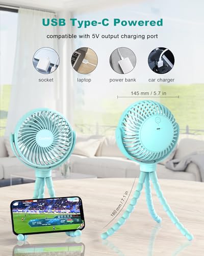 Coohea Stroller Fan Clip on for Baby, 4000mAh Rechargeable Battery Operated, Flexible Tripod, 3 Wind Speed, 360° Rotatable, Small Cooling Portable Fan for Car Seat Crib Bike Travel Beach, Blue - color: Blue