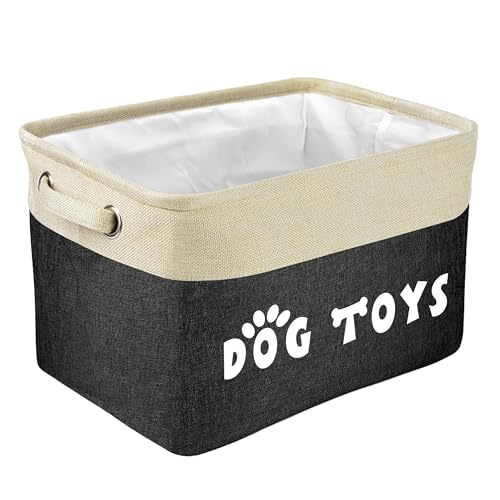 PET ARTIST Dog Toy Basket, Collapsible Dog Toy Bin Box with Comfortable Handles, Large Pet Toy Storage Basket Organizer for Accessories, Toys,Coat & Clothing,Blanket Leash (Black, M:15"x11"x9") - color: Black, size: M:15"x11"x9"
