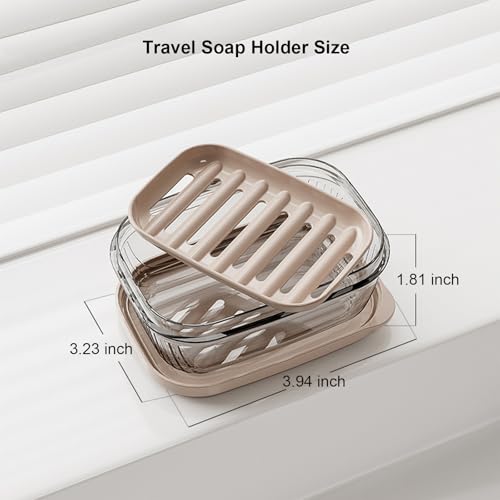 Toothbrush Travel Case & Travel Soap Holder Dish Tray Set of 2, Portable Clear Toothbrush Holders with Cover Leakproof Bar Soap Holder for Traveling School Camping Business Bathroom - color: 2 Pc-b-dark Coffee