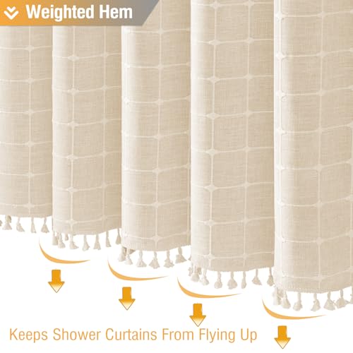 BTTN 54x78 Stall Shower Curtain - Boho Linen Heavy Duty Fabric Tassel Shower Curtain Set with 10 Hooks, Narrow Rustic Modern Farmhouse Neutral Thick Shower Curtains for Bathroom - Cream/Beige - color: A - Cream, size: 54"W x 78"L (Pack of 1)