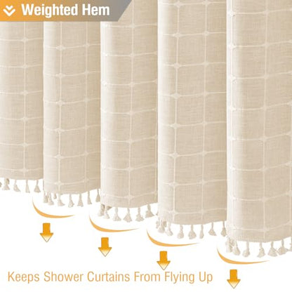 BTTN 54x78 Stall Shower Curtain - Boho Linen Heavy Duty Fabric Tassel Shower Curtain Set with 10 Hooks, Narrow Rustic Modern Farmhouse Neutral Thick Shower Curtains for Bathroom - Cream/Beige - color: A - Cream, size: 54"W x 78"L (Pack of 1)