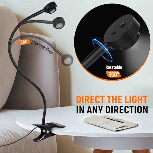 Flexible Clip On Light Bedside, Reading Lights for Books in Bed,3 Color Dimmable Bed Lamps for Headboard, Bendable All Metal Head Switch CRI 95 LED, Adapter Included - color: Clip On Base