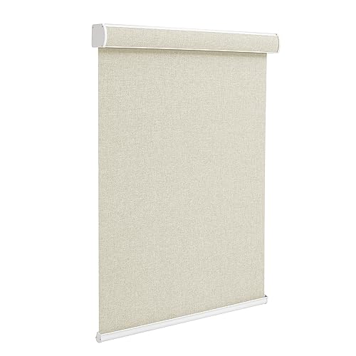 Changshade Custom Size Cordless Roller Shades with Valance, Blackout Roller Shades for Windows Roll-up Fabric Blinds with Thermal Insulated for French Door, Easy Installation Yellowish Beige - color: Blackout-yellowish Beige