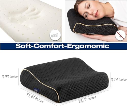 alkamto Travel & Camping Comfortable Memory Foam Pillow – Easy to Carry Portable Bag – Temperature Regulating Pillow Case (Black Contour) - size: Black Contour Travel