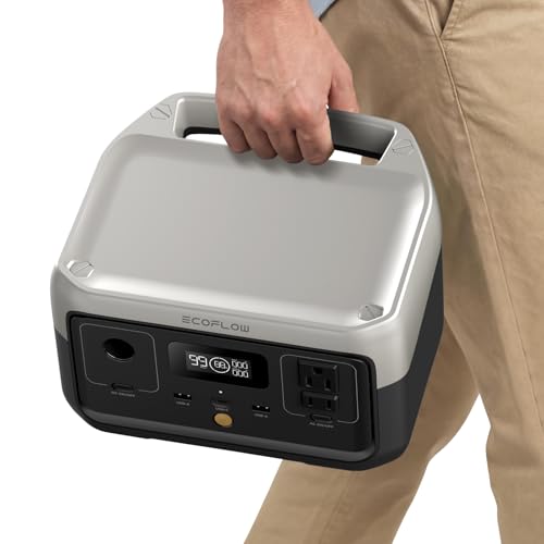EF ECOFLOW Portable Power Station RIVER 2, 256Wh LiFePO4 Battery/ 1 Hour Fast Charging, 2 Up to 600W AC Outlets, Solar Generator (Solar Panel Optional) for Outdoor Camping/RVs/Home Use - style: RIVER 2
