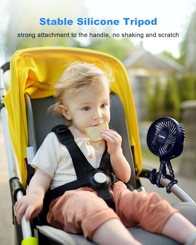 Coohea Stroller Fan Clip on for Baby, 4000mAh Rechargeable Battery Operated, Flexible Tripod, 3 Wind Speed, 360° Rotatable, Small Cooling Portable Fan for Car Seat Crib Golf Cart, Navy Blue - color: Navy Blue