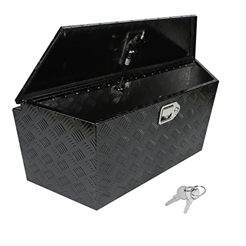 39 Inch Heavy Duty Aluminum Stripes Plated Tool Box Pick Up Truck Bed RV Trailer Toolbox Storage Organizer, Waterproof Underbody Tool Box Storage with Lock and Key (39"x16.5"x12") - color: Black, size: 39"x16.5"x12"