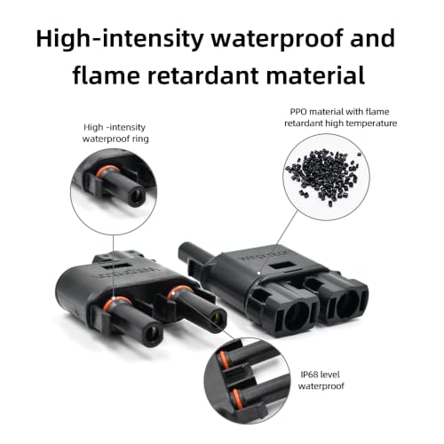 Solar Branch Connector IP68, 1500V FMM+MFF, Y Branch Adapter for Parallel Connection Between Solar Panels, 1 Pairs (2 to 1) - size: 2to1 Branch Connector