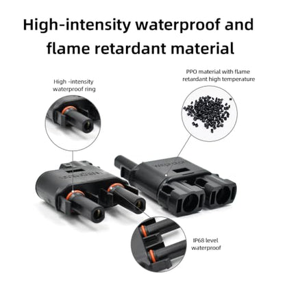 Solar Branch Connector IP68, 1500V FMM+MFF, Y Branch Adapter for Parallel Connection Between Solar Panels, 1 Pairs (2 to 1) - size: 2to1 Branch Connector