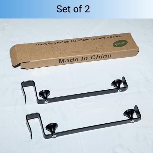Large Trash Bag Holder for Kitchen Cabinets Doors, Under Sink Plastic Bag Hooks, Stainless Steel Garbage Bag Holder, Kitchen Trash Waste Cans (Black) - color: Black