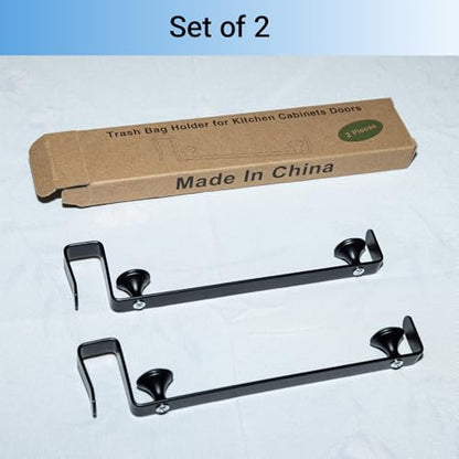 Large Trash Bag Holder for Kitchen Cabinets Doors, Under Sink Plastic Bag Hooks, Stainless Steel Garbage Bag Holder, Kitchen Trash Waste Cans (Black) - color: Black