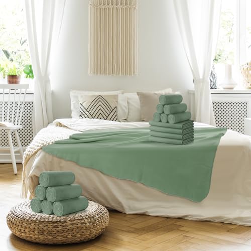 Buryeah 10 Pcs Fleece Blanket Bulk Soft Warm Fleece Blankets Cozy Lightweight Throw Blankets Plush Pet Throw Blanket for Home Bed Sofa Office Wedding Gifts Travel(50" X 60",Army Green) - color: Army Green