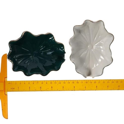 Ceramic Soap Holder, Lotus-Leaf Shape Soap Dish, Delicated Self Draining Sponge Holder for Bathroom Kitchen, Portable Home Soap Saver(White/Green)(White)