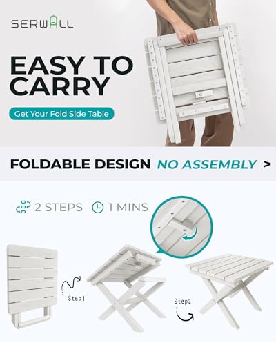 SERWALL Folding Outdoor Side Table Set of 4, Small Adirondack Side Table, White - color: White, size: Foldable 4-pack
