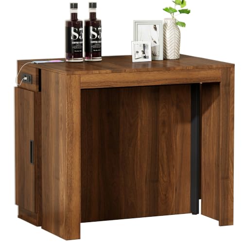 Transformer Folding Console Table for 10-12 People, Extendable Dining Table, Space Saving Dining Room Table for Apartments & Homes, Upgrade Walnut - color: U2 Walnut, size: Upgrade