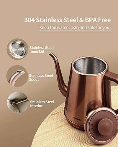DmofwHi 1000W Gooseneck Electric Kettle (1.0L),100% Stainless Steel BPA Free Tea Kettle with Auto Shut - Off Protection, Pour Over Coffee Kettle -Copper - color: COPPER