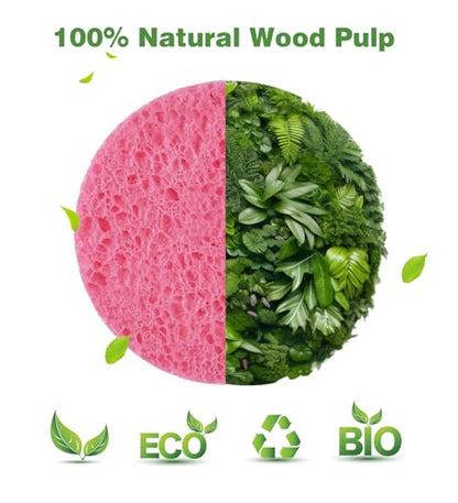METUUTER 50 PCS Compressed Facial Sponges for Estheticians- 100% Natural Cellulose Face Sponge Professional Cosmetic Spa Sponges for Face Cleansing, Massage, Pore Exfoliating, Mask, Makeup Removal - color: Pink