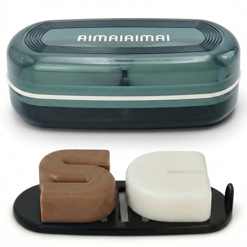 AIMAIAIMAI Shampoo Bar Holder Travel Case for Two Bars – Compatible with Kitsch Solid Shampoo & Conditioner Bars, Large Soap Container for Bathroom or Travel (Blue Style A-Large) - color: Blue Style A-large