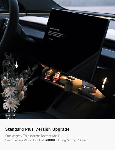 TPARTS Hidden Magnetic Under Screen Storage Box for Tesla Model 3 Highland 2024+/Model Y Juniper 2025+, Console Organizer Dashboard Tissue Holder with Warm White Light (Standard/Premium/Performance) - size: M3 Highland (24+)/MY Juniper (25+)