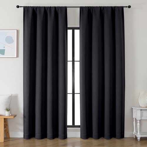 Simplebrand Ava Halloween Black Blackout Curtains for Bedroom 90 Inches Long 2 Panels Set, Solid Privacy Energy Saving Living Room Window Treatment Curtains Blackout Drapes, W50 x L90 Inch, Black - color: Black, size: 50"W x 90"L (Pack of 2)