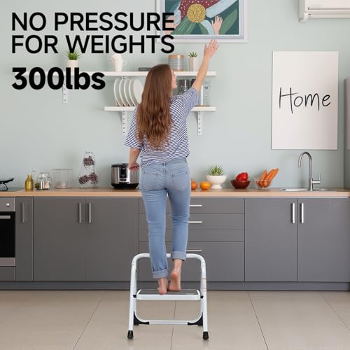 SOLADDER 1-Step Ladder Folding Step Stool with Anti-Slip Sturdy and Wide Pedal Stepladder Multi-Use for Home and Kitchen Space Saving (White) - size: 1 Step