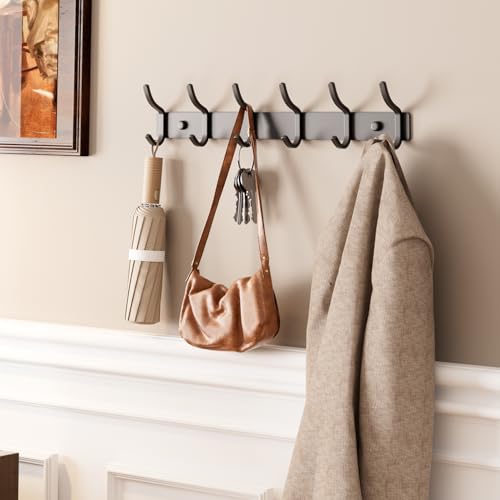 GWAAZXGZ Black Coat Rack Wall Mount - 15 Inch Arc Shaped Design with 6 Hooks for Hanging Coats, Bags, and Towels in Entryway, Livingroom, Bedroom, Bathroom, and Kitchen, 1 Pack - color: Black